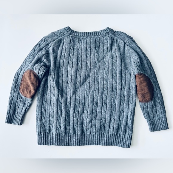 Janie and Jack Boy Grey Wool blend cable sweater Long Sleeve Suede elbow Patches - Picture 3 of 5